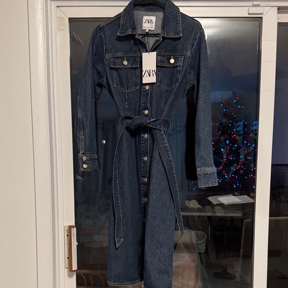 Zara Women's Dark Blue Denim Longline Jacket